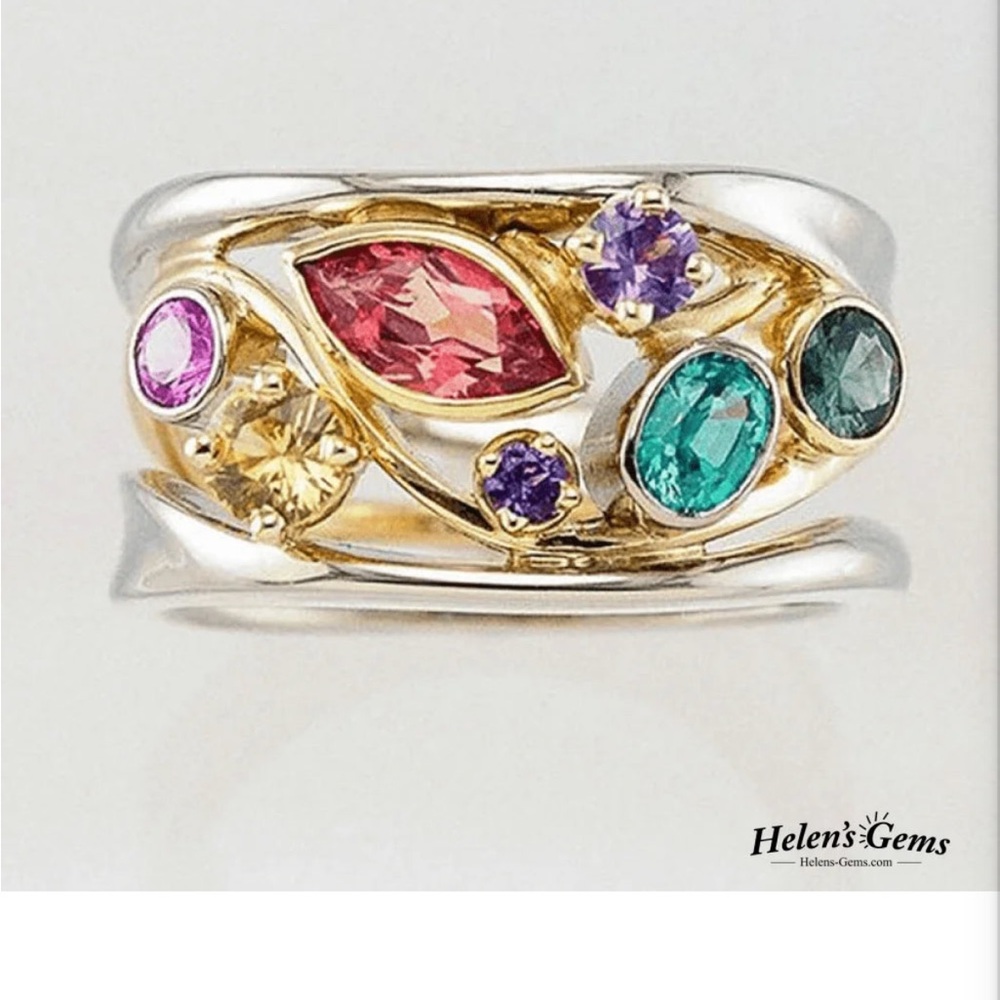 Blue and Red Gemstone Filigree Ring